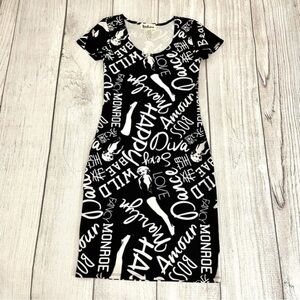Marylin Monroe ROSE TATTOO Women’s Black & White Fitted Printed Dress Sz Small